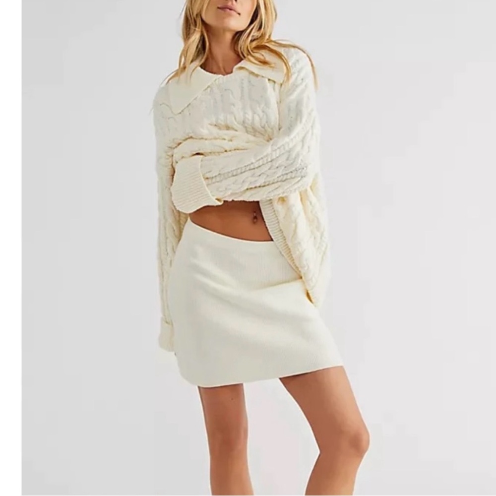 Free People White Laurel Sweater Mini Skirt Rib Knit, L